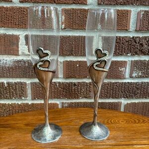 Vintage Wedding Champagne Goblets Toasting Flute Glasses for Bride & Groom